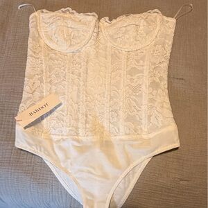 Bardot Ivory Lace Bodysuit with Lace Front